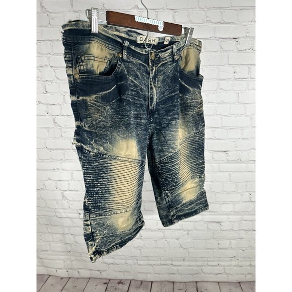 Dash American Designers Very Distressed Dark Blue Acid Wash Men’s Shorts (34x11) - Picture 2 of 11